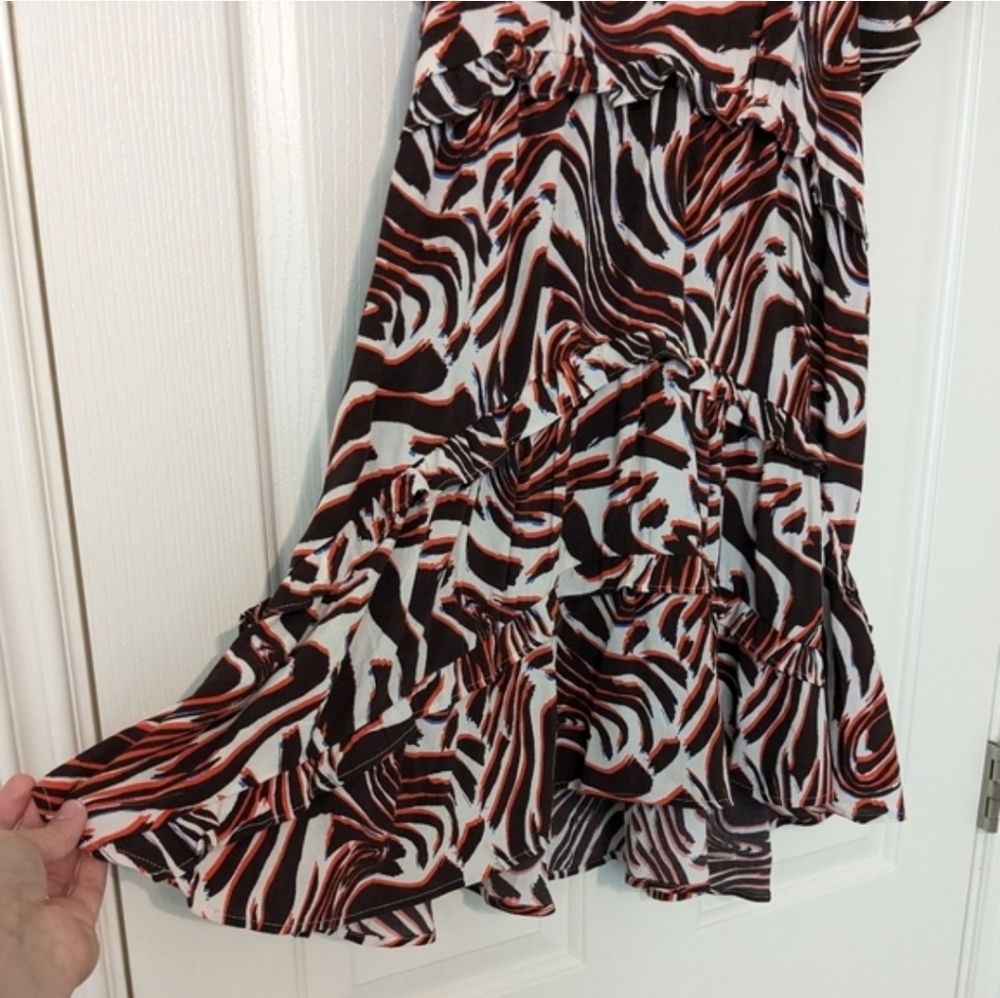 Anthropologie Robin Tiered Brown Orange & White Marble Animal Minidress Small - Picture 4 of 12